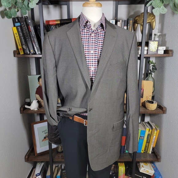 Joseph Abboud Men's‎ Sport Coat Two Button Grayish Brown Checked Tollegno 46XL